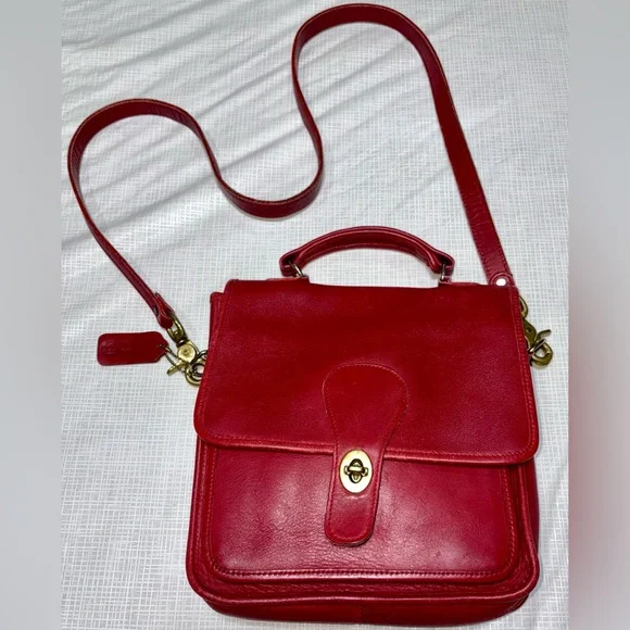 Coach Vintage from 1994 Station bag Red Leather Crossbody Bag L4C-5130 - Picture 2 of 11